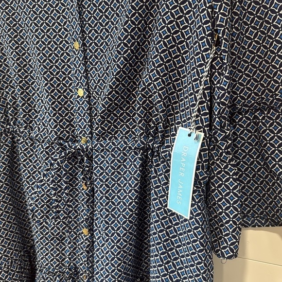 NWT Draper James Blue White Tiered Midi Dress Button Tie Waist Front Size Large - Picture 5 of 11